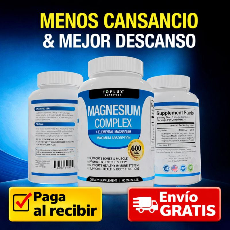 🔋🔋 Magnesio Complex 600mg (60 cápsulas)- ORIGINAL - Más Energía, Menos Estrés - 8 Tipos de Magnesio en 1